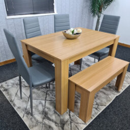 Kosy Koala Oak Effect Dining Table Set With 4 Grey Faux Leather Chairs And Bench Dining Room Furniture - thumbnail 6