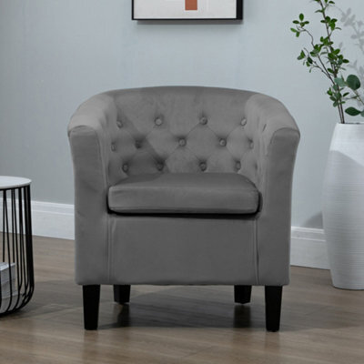 Clio 68Cm Wide Dark Grey Velvet Fabric Studded Back Accent Chair With Dark And Light Wooden Legs - image 1