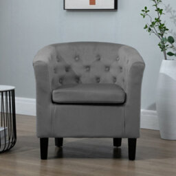 Clio 68Cm Wide Dark Grey Velvet Fabric Studded Back Accent Chair With Dark And Light Wooden Legs - thumbnail 1