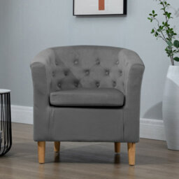 Clio 68Cm Wide Dark Grey Velvet Fabric Studded Back Accent Chair With Dark And Light Wooden Legs - thumbnail 2