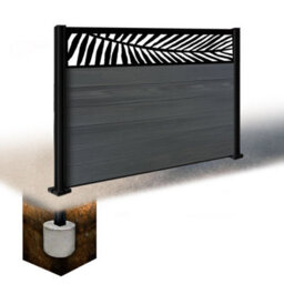 Easycomposite 4Ft Composite Fence Panel & Aluminium Post Sunken In Ground - Anthracite Boards & Palm Topper Trellis - thumbnail 1
