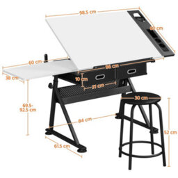 Yaheetech Drawing Table And Stool Set With Adjustable Angles White - thumbnail 2