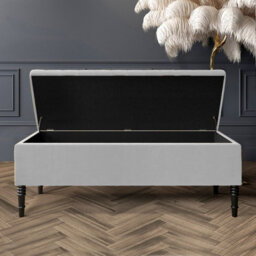 180Cm Paris Striped Ottoman Storage Bench- Plush Velvet Shoe Bench - Silver Upholstery Footstool With Storage - thumbnail 2