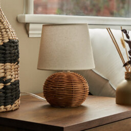 Inlight Peiros Ball Round Matt Natural Rattan Effect Table Lamp