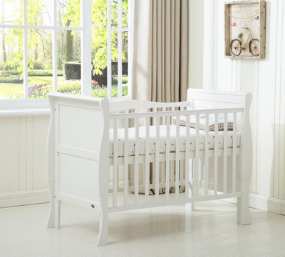 Mcc Direct Savannah Sleigh Wooden Baby Cot Bed With Mattress White - image 1