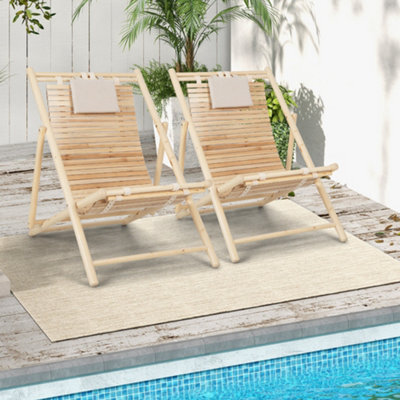 Gainoom 2Pcs Outdoor Adjustable Sling Chair Reclining Lounger With 3 Adjustable Positions & Cushioned Headrest - image 1
