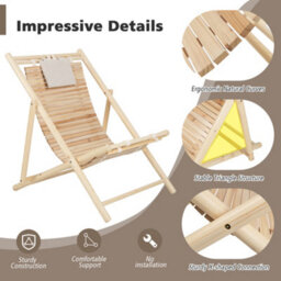 Gainoom 2Pcs Outdoor Adjustable Sling Chair Reclining Lounger With 3 Adjustable Positions & Cushioned Headrest - thumbnail 8
