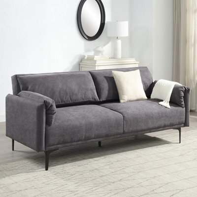 OAT Home Padstow Fabric Modern Pillow Style 3 Seater Clic Clac Sofa Bed - Charcoal Grey - image 1