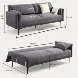 OAT Home Padstow Fabric Modern Pillow Style 3 Seater Clic Clac Sofa Bed - Charcoal Grey - thumbnail 9