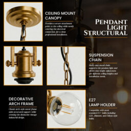Led Vintage Pendant Light Kit - Adjustable E27 Lamp Holder With 1M Yellow Brass Chain For Home, Kitchen And Bar Lighting. - thumbnail 3