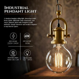 Led Vintage Pendant Light Kit - Adjustable E27 Lamp Holder With 1M Yellow Brass Chain For Home, Kitchen And Bar Lighting. - thumbnail 5