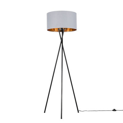 Valuelights Camden Black Tripod Floor Lamp With Grey/gold Shade - image 1