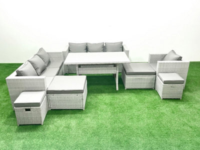 Fimous Rattan Garden Furniture Dining Set 11 Seater Lounge Sofa Chair Dining Table Set 4 Stools Light Grey - image 1