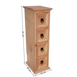 Mercers Furniture Corona 4X1 Cd Unit 4 Drawer Storage Tower Solid Wood Pine Wooden With Mexican Styling - thumbnail 7