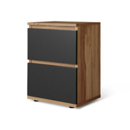 Urbn-Living Urbnliving Height 49Cm 2 Drawer Wooden Bedroom Bedside Cabinet Colour Oak Carcass And Black Drawers No Handle Nightstand