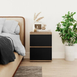Urbn-Living Urbnliving Height 49Cm 2 Drawer Wooden Bedroom Bedside Cabinet Colour Oak Carcass And Black Drawers No Handle Nightstand - thumbnail 2