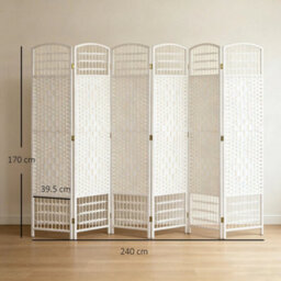 6 Panel Folding Room Divider, Freestanding Privacy Screen, White - thumbnail 3