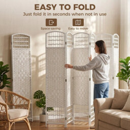 6 Panel Folding Room Divider, Freestanding Privacy Screen, White - thumbnail 6