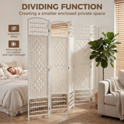 6 Panel Folding Room Divider, Freestanding Privacy Screen, White - thumbnail 5