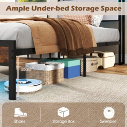 Costway Single Size Metal Bed Frame W/ Led Light & Charging Station-Brown - thumbnail 9