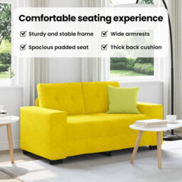 Vidaxl Loveseat Sofa With Cushion Yellow Velvet - thumbnail 8