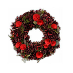 Christmas Wreath 30Cm - Red Pine Cones & Flowers