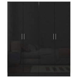 Reflect 2X 2 Door Plain Wardrobe Bundle - Black Gloss & Black Oak - Rails & Shelves - H: 180Cm X W: 152Cm - Modern Sleek Design - thumbnail 6