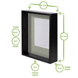 "Nicola Spring 8 X 10"" Deep Photo Frames - Black/ivory Mount - 3D Deep Box Picture Frame Display Case (4 X 6"" Mount) X2" - thumbnail 4