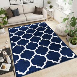 Ameha Modern Living Room Drawing Room Large Area Carpet 160X230 Cm Non Slip Geometric Ava Navy Printed Rug - thumbnail 8