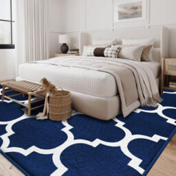 Ameha Modern Living Room Drawing Room Large Area Carpet 160X230 Cm Non Slip Geometric Ava Navy Printed Rug - thumbnail 9