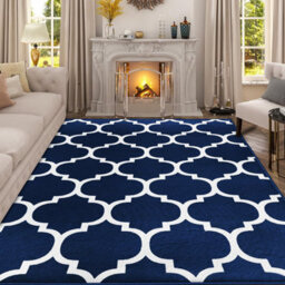 Ameha Modern Living Room Drawing Room Large Area Carpet 160X230 Cm Non Slip Geometric Ava Navy Printed Rug - thumbnail 4