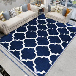 Ameha Modern Living Room Drawing Room Large Area Carpet 160X230 Cm Non Slip Geometric Ava Navy Printed Rug - thumbnail 2