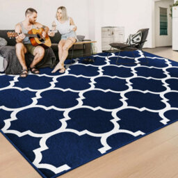 Ameha Modern Living Room Drawing Room Large Area Carpet 160X230 Cm Non Slip Geometric Ava Navy Printed Rug - thumbnail 7