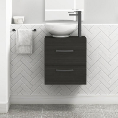 Royal Bathrooms 500mm Wall Hung Vanity Unit 2 Drawer Hale Black & Breeze Countertop Basin With Matt Black Handle - image 1
