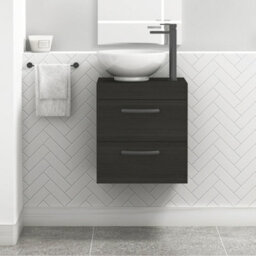 Royal Bathrooms 500mm Wall Hung Vanity Unit 2 Drawer Hale Black & Breeze Countertop Basin With Matt Black Handle - thumbnail 1