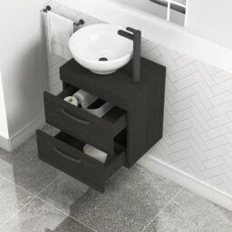 Royal Bathrooms 500mm Wall Hung Vanity Unit 2 Drawer Hale Black & Breeze Countertop Basin With Matt Black Handle - thumbnail 3