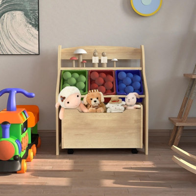 Hygrad Built to Survive Wooden Kids Toy Storage Organizer, 3 Plastic Bins, Extra Rolling Toy Box Chest & Storage Shelf, Toddler Furniture Storage Unit Wit - image 1