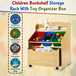 Hygrad Built to Survive Wooden Kids Toy Storage Organizer, 3 Plastic Bins, Extra Rolling Toy Box Chest & Storage Shelf, Toddler Furniture Storage Unit Wit - thumbnail 3