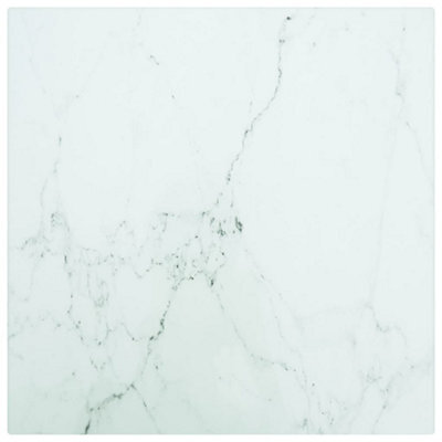 Berkfield Table Top White 30X30 Cm 6 mm Tempered Glass With Marble Design - image 1