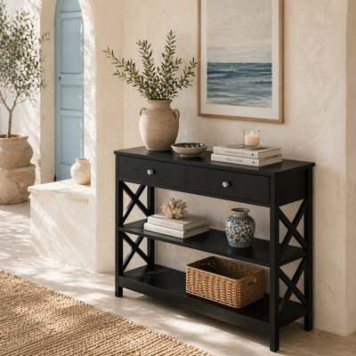 Wyld Haus Kafa 100Cm Black X-Frame Console Table With 2 Drawers And 2 Shelves - image 1