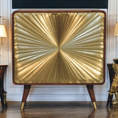 Artisan Furniture Solid Wood Avora Brass Embossed 2 Door Chestnut Cabinet - image 1
