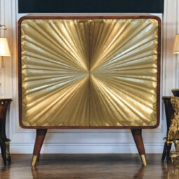 Artisan Furniture Solid Wood Avora Brass Embossed 2 Door Chestnut Cabinet