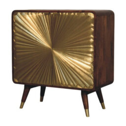 Artisan Furniture Solid Wood Avora Brass Embossed 2 Door Chestnut Cabinet - thumbnail 3