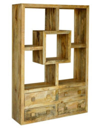 Buttercup Farm Yoga Straight Bookcase With 4 Drawer - Mango Wood - L35 X W120 X H175 Cm - Light Finish - thumbnail 1