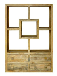Buttercup Farm Yoga Straight Bookcase With 4 Drawer - Mango Wood - L35 X W120 X H175 Cm - Light Finish - thumbnail 2