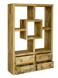 Buttercup Farm Yoga Straight Bookcase With 4 Drawer - Mango Wood - L35 X W120 X H175 Cm - Light Finish - thumbnail 3