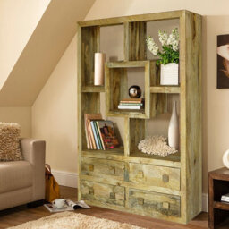 Buttercup Farm Yoga Straight Bookcase With 4 Drawer - Mango Wood - L35 X W120 X H175 Cm - Light Finish - thumbnail 4
