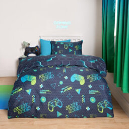 OHS Gaming Duvet Cover Set Reversible Quilt Pillowcase Bedding, Green - Single - thumbnail 1