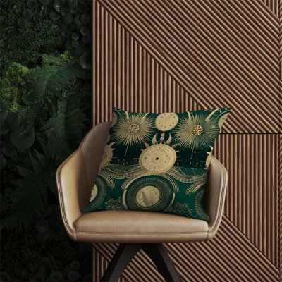 Warren Reed Designer Green Moon And Sun Abstract Pattern Outdoor Cushion 60Cm X 60Cm