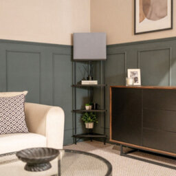 Valuelights Taska Black Wooden 3 Tier Corner Floor Lamp With Grey Fabric Shade And Storage Shelves - thumbnail 2